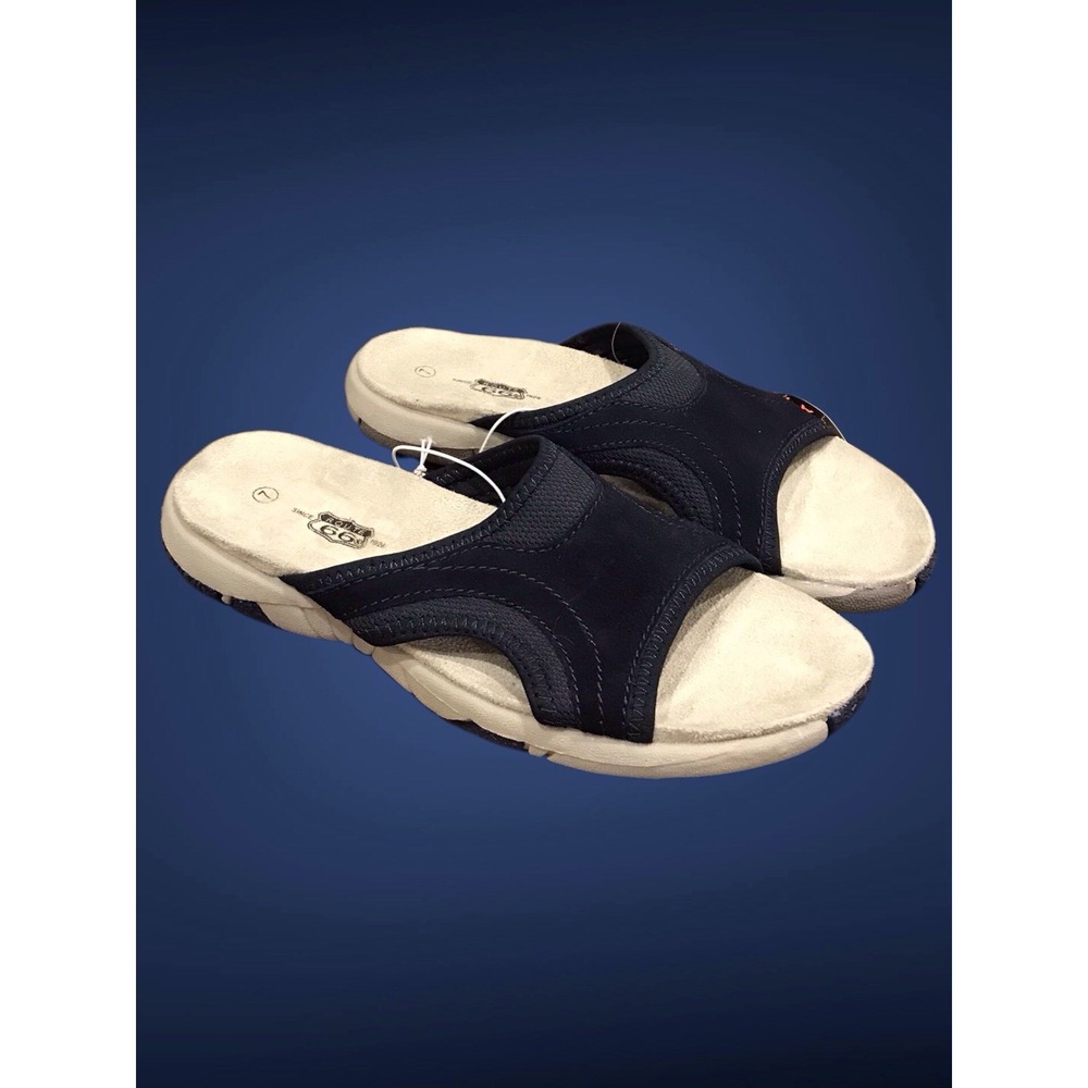 NWT Vintage Women's SZ 7 Route 66 Slip On Navy Sandals Leather Rubber Sole Y2K